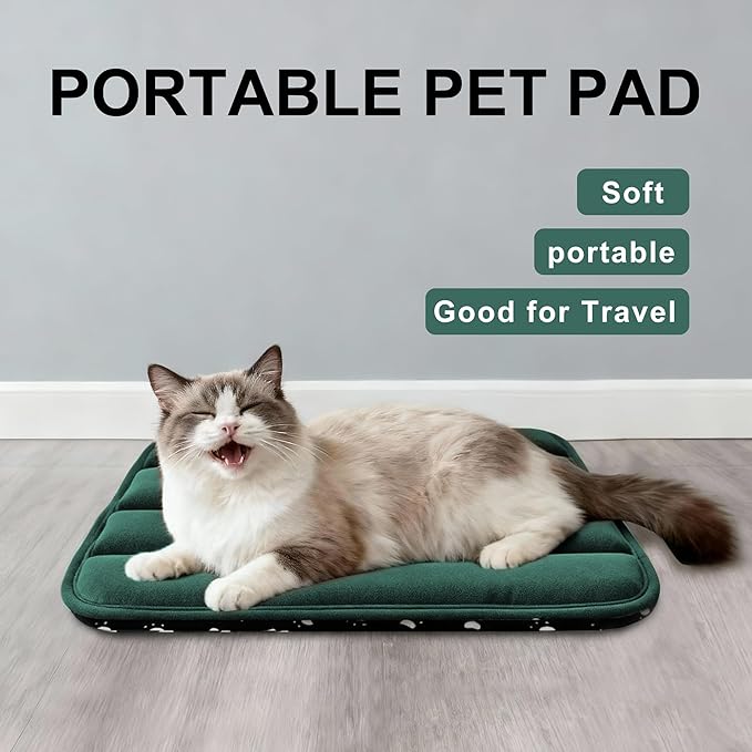 Dog Bed Mat, Reversible Dog Crate Pad with Washable Kennel Mat and Soft Foam, Flat Pet Bed for Dogs & Cats, for Crates Carriers & Travel (Green, 18" L*12" W*1.5" Th)