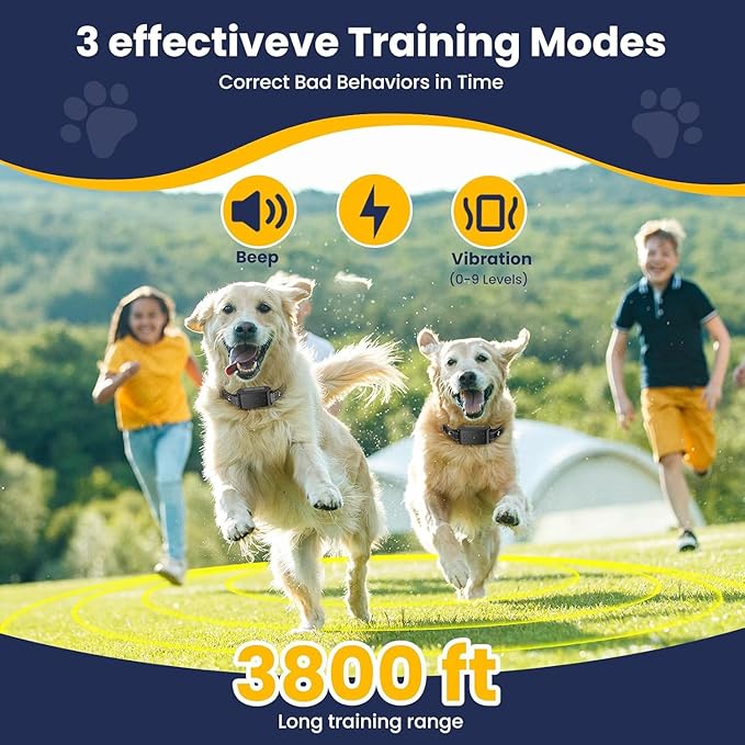 Wireless Dog Fence, Electric Fence for Dogs,Training Collar with Remote Control 3800FT Range, Portable Dog Perimeter Collar with 3 Training Mode Flash Light & Waterproof Pack