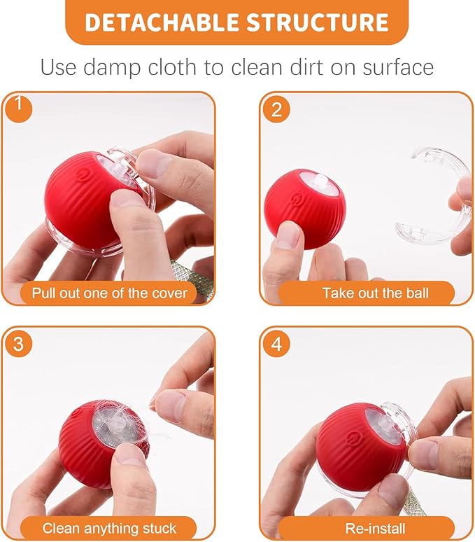Interactive Cat Toys for Indoor Cats Smart Automatic Ball Rolling for Bored Kitten Pet Upgraded Speedy Moving Chase Dogs Toy Valentine's Day Gift Red Dragonfly