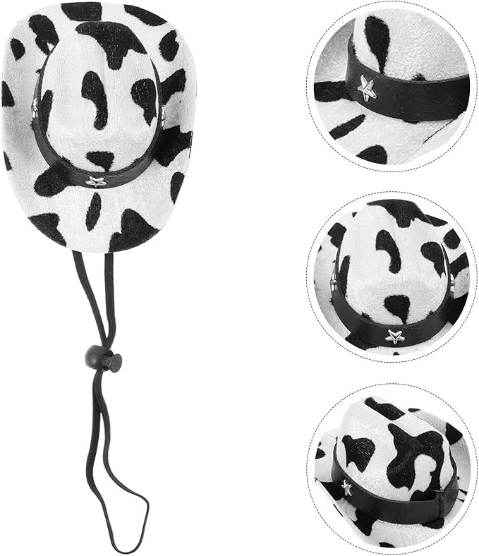 Adjustable Milk Pattern Puppy Hat with Chin Strap, Small Size Cowboy Hat for Dogs and Cats, Festival Party Pet Accessory, Photo Prop for Pet Supplies