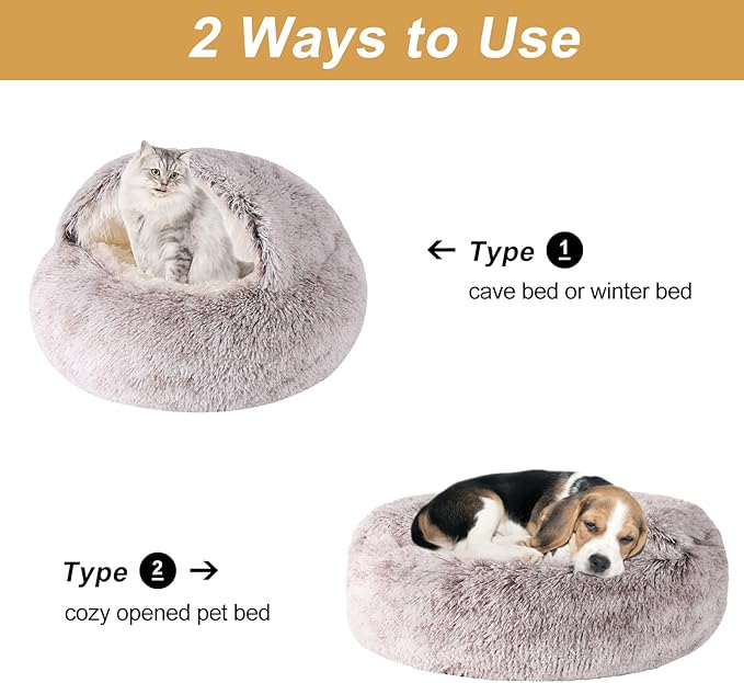 Dog Beds for Small Dogs, Cat Bed Cave, Washable Cute Cat Bed, Cozy Nook Pet Bed for Dogs or Cats, Anti-Slip Puppy Bed Fits up to 22 lbs Pets(Coffee, 24" x 24")