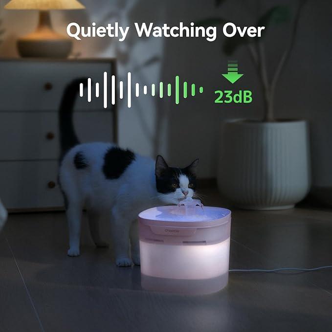 Cheerble Pumpless Cat Water Fountain, 2L/67oz Automatic Pet Fountain, Elfin E1 Lite Cat Fountain for Drinking, MagDrive™ Technology, Continuous Flow Mode, BPA-Free (Pink, E1 Lite)