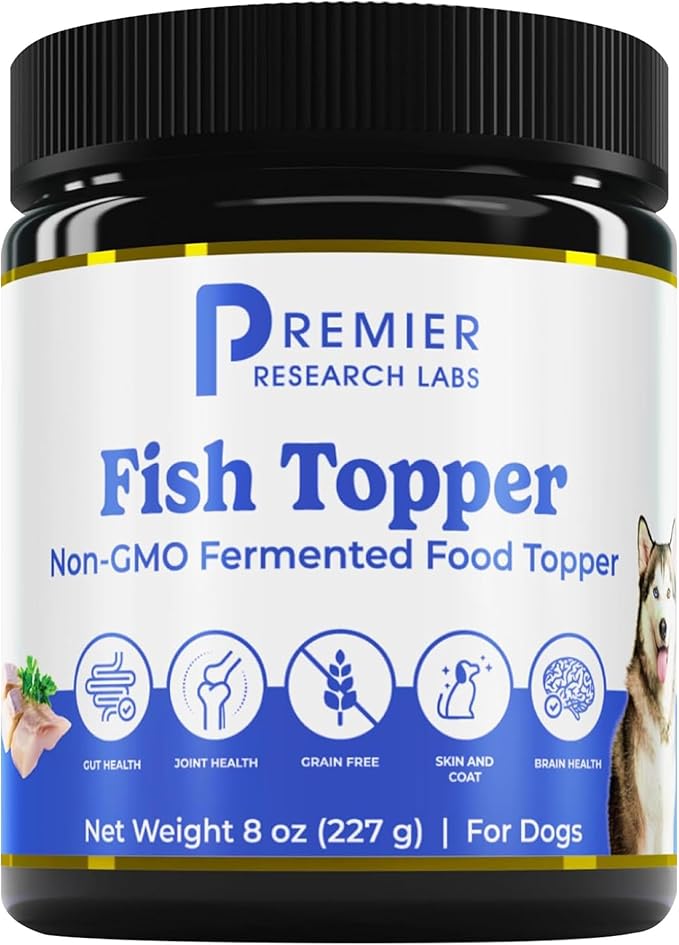 Premier Research Labs Fish Topper - Dried Dog Food Topper for Pets, Meal Mix Ins for Kibble, Supports Gut & Joint Health, Natural Source of Protein, Fermented, Grain Free, Non GMO - 16 oz