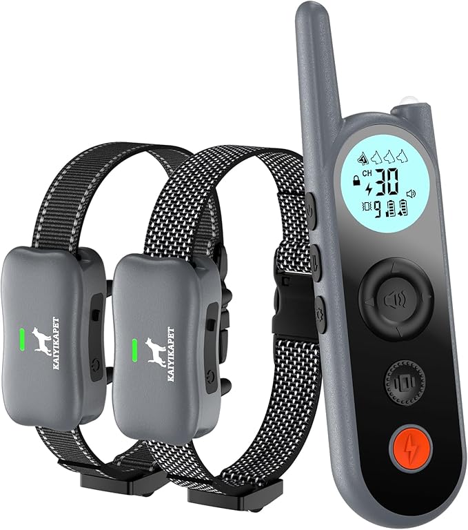 Dog Training Collar for 2 Dogs, Shock Collar with Remote 3/4 Mile, IPX7 Waterproof,3 Modes (Beep, Vibration, Shock),Security Lock,3 Safe Training Modes,LED Light，NO Electronic Fence Function-Gray