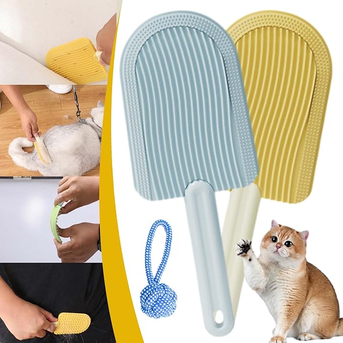 Cat Tongue Comb, Pets Cat Tongue Comb, Cat Tongue Brush, Pet Ice Cream Massage Comb, Simulated Cat Tongue Licking Hair Comb for Pet Grooming Shedding (Yellow+Blue)
