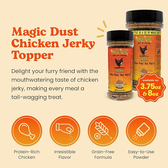 Wild Meadow Farms - Magic Dust Chicken Jerky Topper, Single Protein Pet Food Topper for Dogs & Cats, Enhance Flavor & Elevate Mealtime Excitement for Picky Eaters, Made in USA - 8 Ounce Bottle