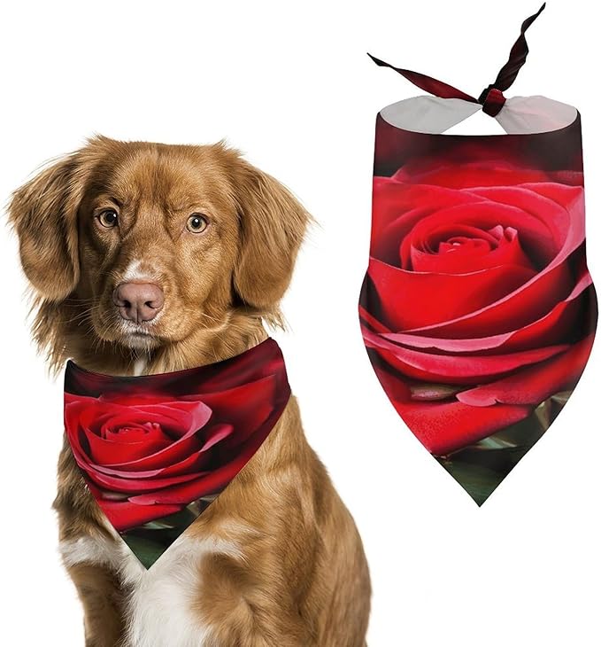 Dog Bandana Spring Pet Scarf Adjustable Triangle Rose Flower Printing Dog Bib Washable Polyester Puppy Bandana for Small Medium Large Dogs Cat Birthday Party Supplies