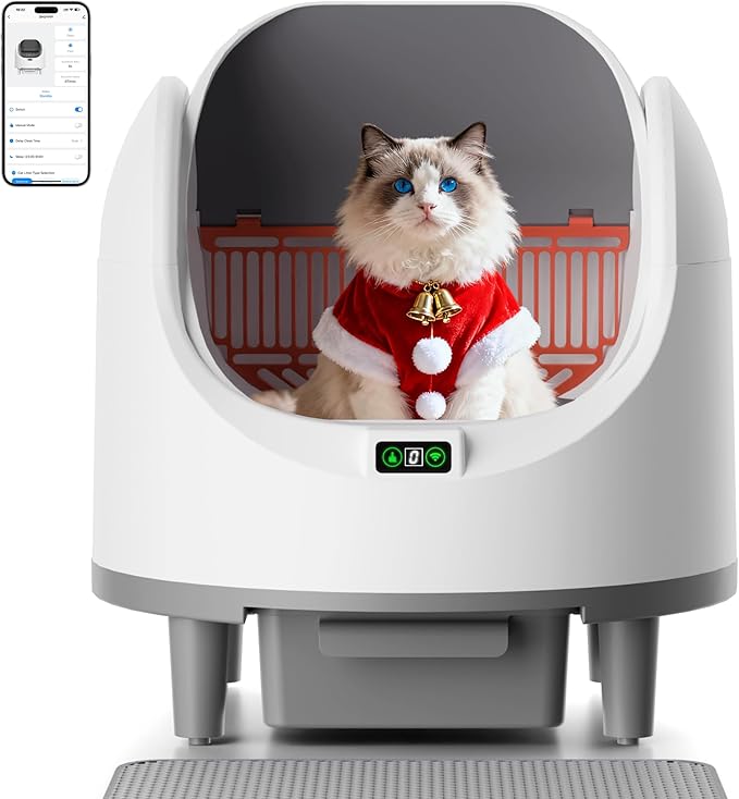 Bashaw Self Cleaning Litter Box, Large Capacity Automatic Litter Box for Multiple Cats, App Control, Safety Sensors, 2 Rolls of Garbage Bags (White)