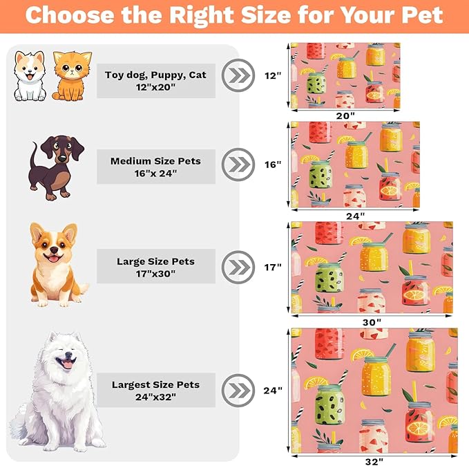 Fruit Juice Dog Food Mat for Floors Absorbent Dog Bowl Mat for Food and Water Dispenser Quick Dry Cat Food Placemat Pet Supplies 24" x 32", Cool Juice