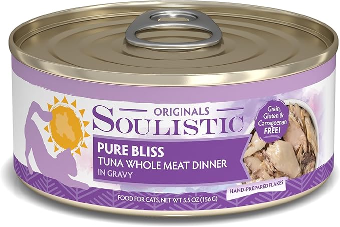 Soulistic Originals, Pure Bliss Tuna Whole Meat Dinner in Gravy, 5.5oz Can, Pack of 8