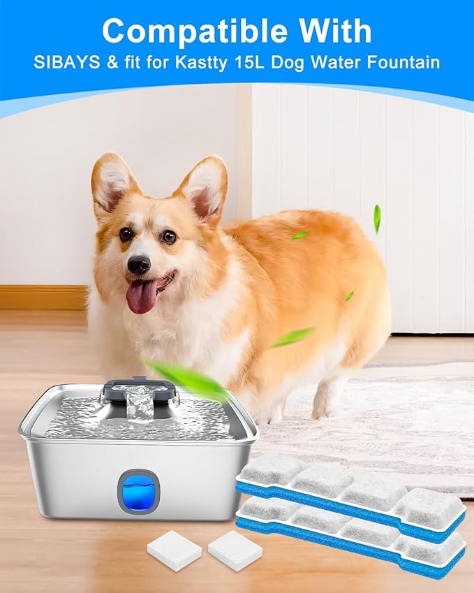 8 Set Dog Water Fountain Filter Compatible with SIBAYS 15L/4Gal Pet Fountain, Fit for Kastty Dog Water Fountain Stainless Steel, Keeping Pet Water Clean
