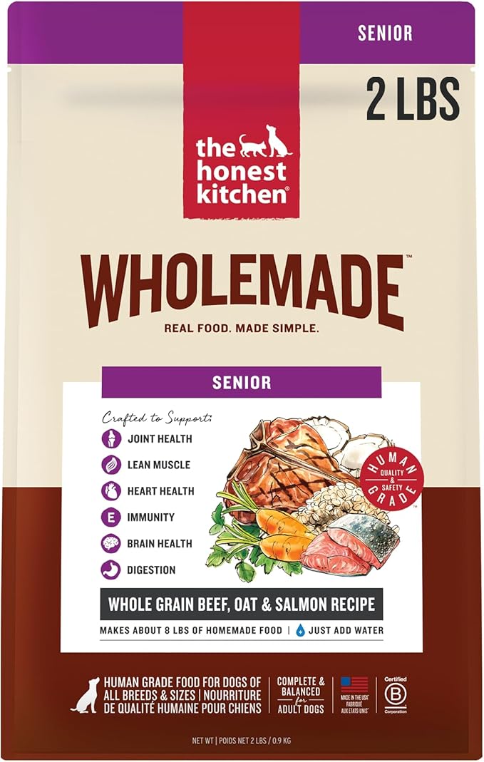 The Honest Kitchen Human Grade Wholemade™ Whole Grain Beef, Oat & Salmon Dehydrated Senior Dog Food, 2lb Bag (Makes 8lbs)