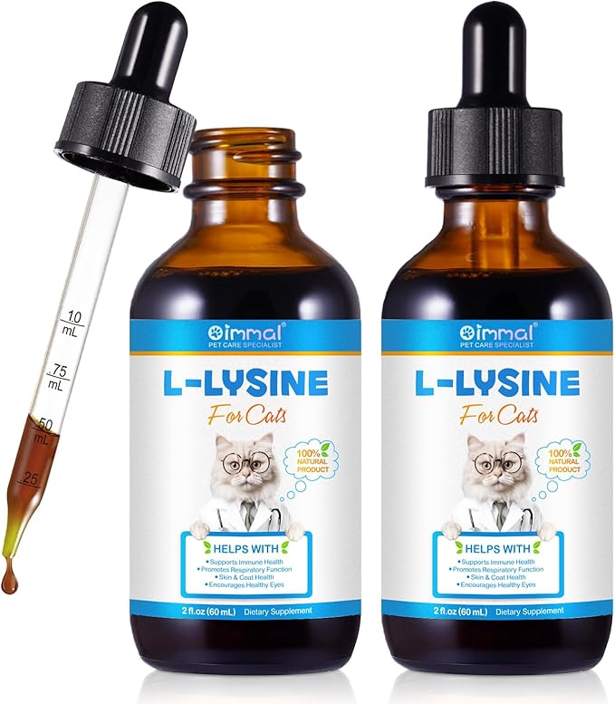 Lysine for Cats, Cat L-lysine Supplement Support Immune for Feline Respiratory, Sneezing, Runny Nose, Eye Function, Helps Strengthen Natural Defenses - Chicken Flavor 60ml-2PCS
