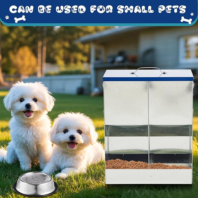 Qinyoung Automatic Feeder for 2 Cats Outdoor Galvanized 42cups/10l Double Feeder with 2 Stainless Steel Water Bowls for Small Pets Cats Dogs Outdoor Indoor Dry Food Dispenser