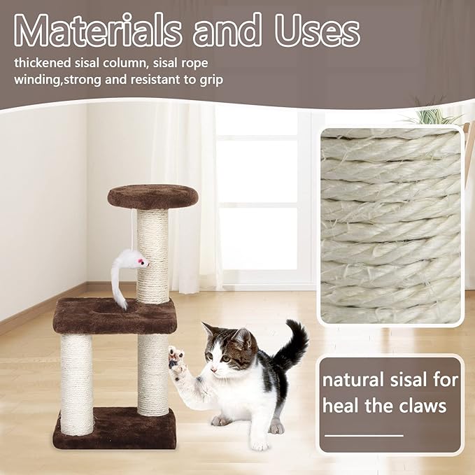 Small & Cozy Cat Tree - Sisal Scratching Post & Interactive Toys, Easy Assembly for Small Cats