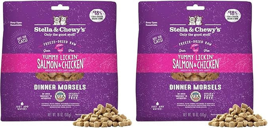 Stella & Chewy's Freeze-Dried Raw Cat Dinner Morsels - Premium Salmon & Chicken Recipe with 98% Wild-Caught & Cage-Free Protein - Natural Grain-Free Cat & Kitten Food - Made in USA - 18 oz (Pack of 2)