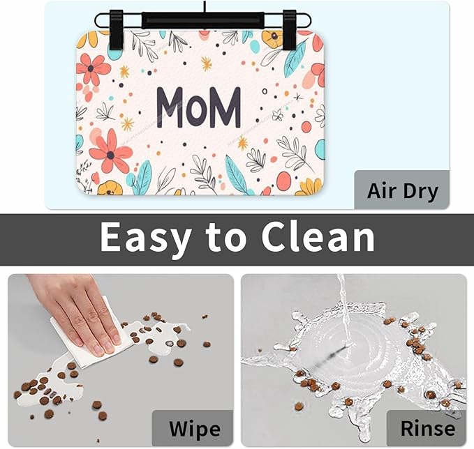 Pet Feeding Mats with Residue Collection Happy Mother's Day Floral Gift for Mom Kt Waterproof Dog Cat Bowl Mat 18X12In with Prevent Water Food Spills