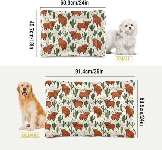 Dog Bed for Crate Washable Pet Sleep Pad, Highland Cow Kennel Mat with Non-Slip Bottom, Soft Fluffy Supplies Pet for Dogs and Cats (24x18 inch)