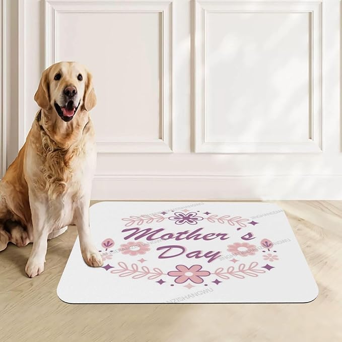Dog Food Mat Dog Mat for Food and Water 18X12In Happy Mother's Day Floral Gift Mom Cf No Stains Cat Pet Feeding Mats Water Bowl for Messy Drinkers