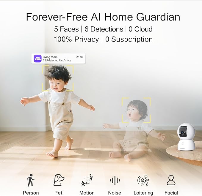 5G Indoor Camera, 3K Pet/Dog Camera with Phone App/Speaker, 64GB SD Card Included No Subscription, PTZ WiFi Baby Monitor for Home Security, 0-Glow Night Vision, Free AI Detection