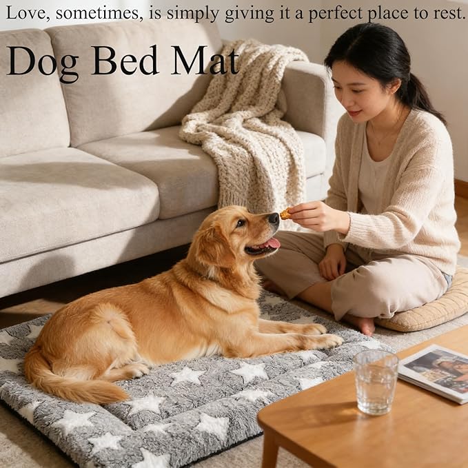 Dog Bed Mat, Reversible Dog Crate Pad - Comfortable Kennel Mat for Dogs & Cats, Machine Washable Dog Bed Suitable for Kennel, Cage or Home Travel (Gray Star, 35" L*23" W*1.5" Th)