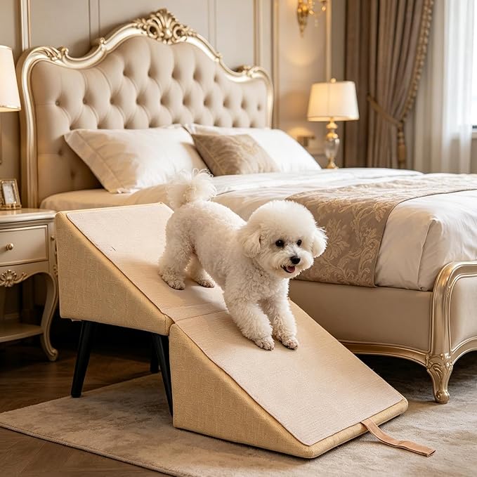 Pssopp Cat Ramp Pet Ramp, Foldable Non Slip Balanced Wide Walking Space Dog Stair for Small Dog Cat Get On Bed Car Training Supplies