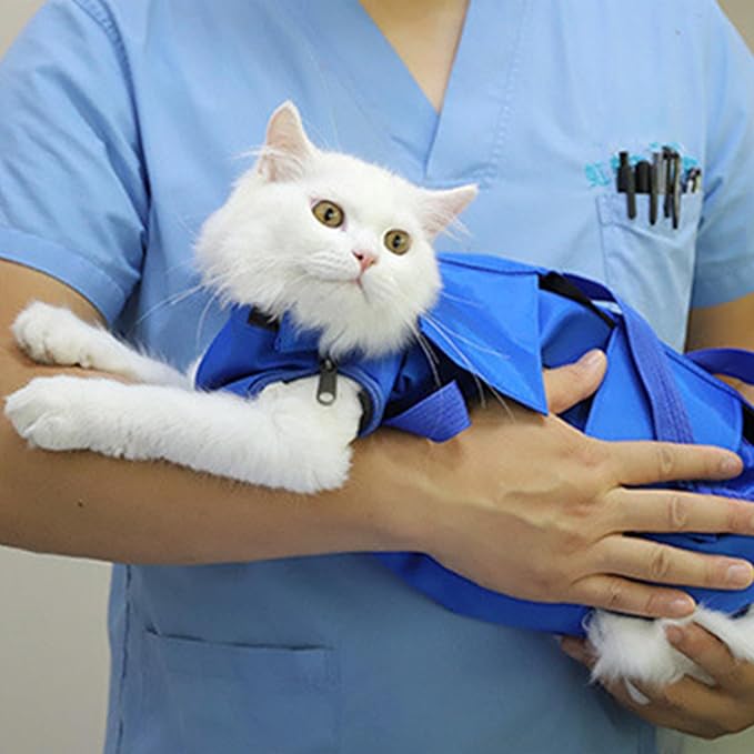 Cat Restraint Bag, Comfort Adjustable Nylon Cat Nail Trimming Restraint with Handle, Anti-Bite & Anti-Scratch for Home, Pet Shop, Travel, Small
