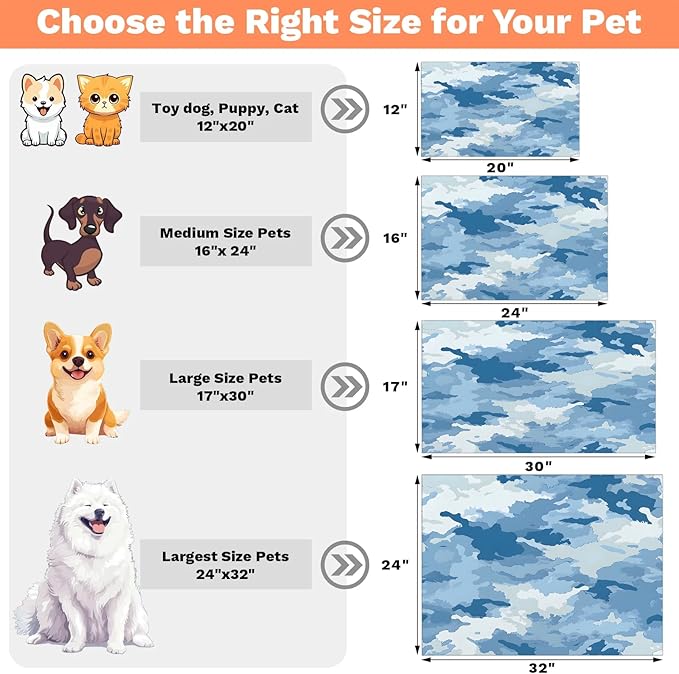 Blue Camo Dog Food Mat for Floors Absorbent Dog Bowl Mat for Food and Water Dispenser Quick Dry Cat Food Placemat Pet Supplies 12" x 20", Camouflage