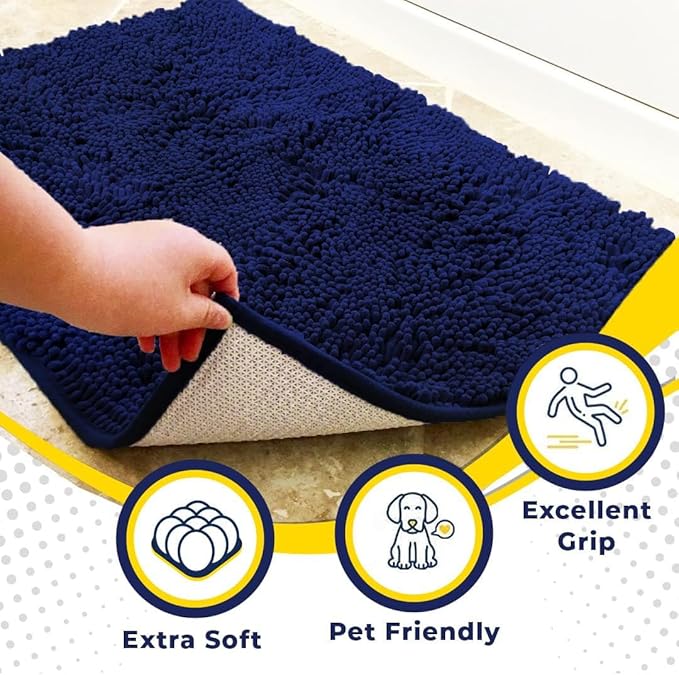 Muddy Mat® | Super Absorbent Door Mat Indoor, Microfiber Quick Dry Chenille Entryway Rug, Non-Slip Front Door Mat, Indoor Mats for Entryway, Machine Washable Pet Rug, Navy Blue 24"x36"