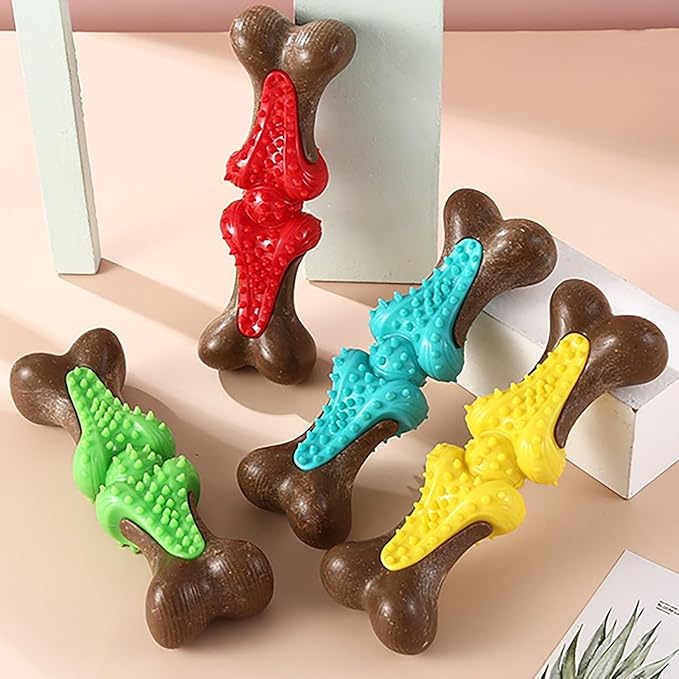 𝐷𝑢𝑟𝑎𝑏𝑙𝑒 Dog Chew Toys for Large Aggressive Chewers Indestructible Bone-Shaped Dental Chew TPR Rubber with Wood Fiber Core Teething Teeth Cleaning Long-Lasting Interactive Pet Supplies