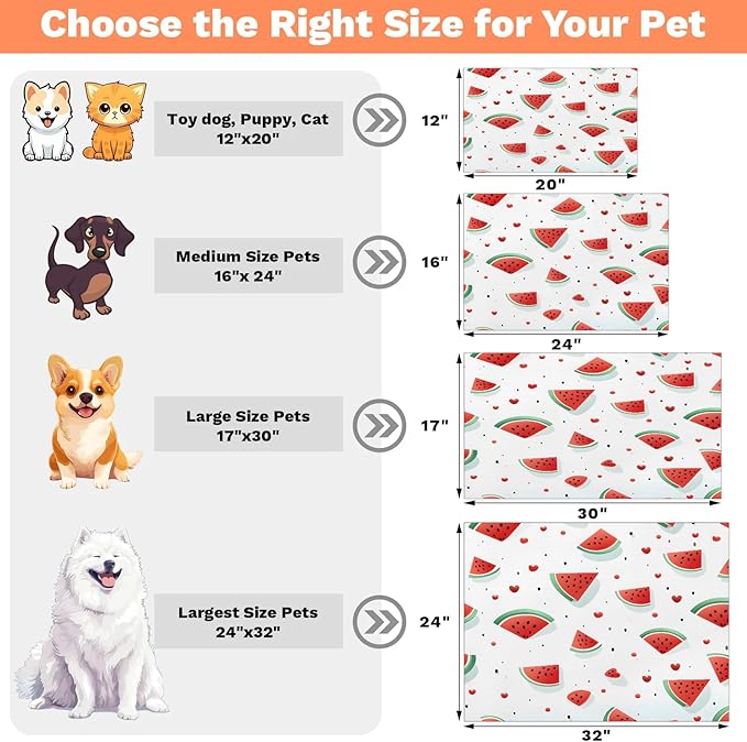 Watermelon Dog Food Mat for Floors Absorbent Dog Bowl Mat for Food and Water Dispenser Quick Dry Cat Food Placemat Pet Supplies 16" x 24", Cartoon Fruit
