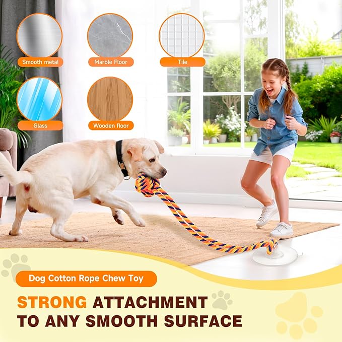 Interactive Tug-of-War Dog Toy with Strong Gel Suction Cup，Durable rope and orange chew ball，The indestructible enrichment puzzle, built for aggressive and busy chewers，For small to medium dogs