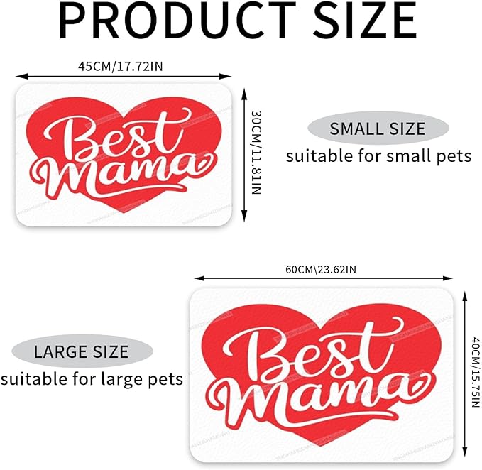 Pet Feeding Mat Happy Mother's Day Floral Gift Mom Kq Dog Food Mat for Food Water No Stains Quick Dry Dispenser Cat Bowl Mats for Messy Drinkers 24x16In