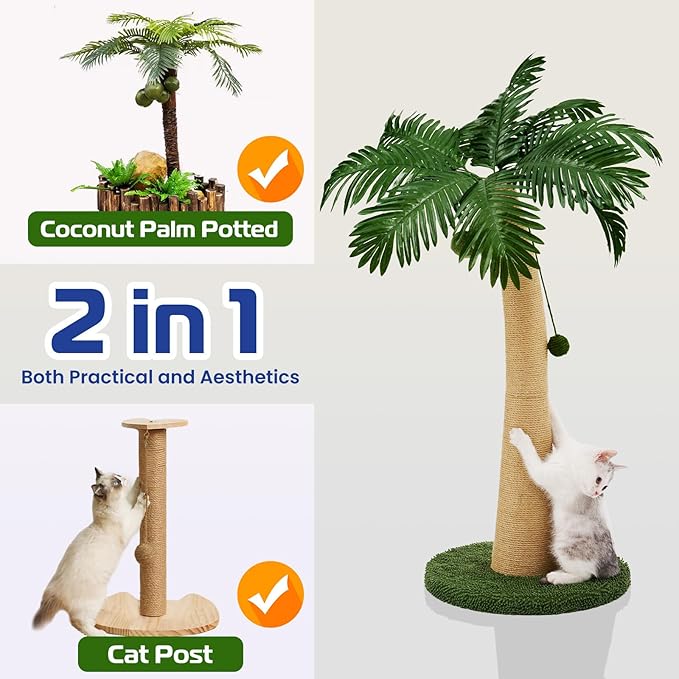 37.4-in Sisal Cat Scratching Post, Green/Brown