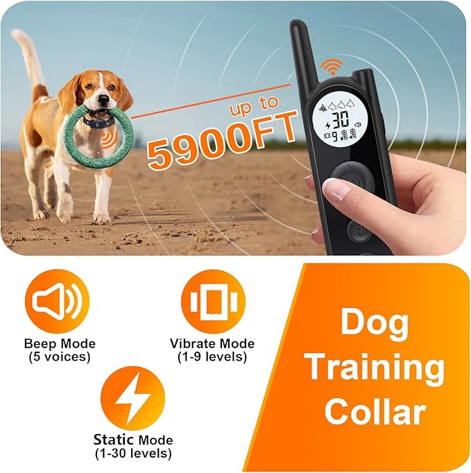 MIMOFPET Wireless Dog Fence for 2 Dogs - Covers up to 856-Acre Electric Fence,185 Days Standby Time Training Collar,Pet Containment System with 3 Training Mode,Flash Light and Waterproof