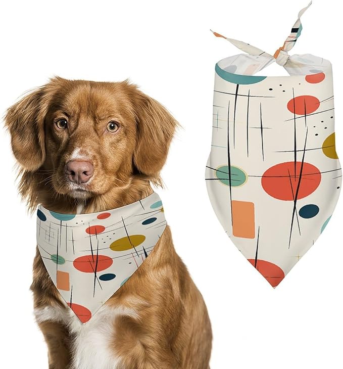Dog Bandana Spring Pet Scarf Adjustable Triangle Modern Mid Century Printing Dog Bib Washable Polyester Puppy Bandana for Small Medium Large Dogs Cat Birthday Party Supplies