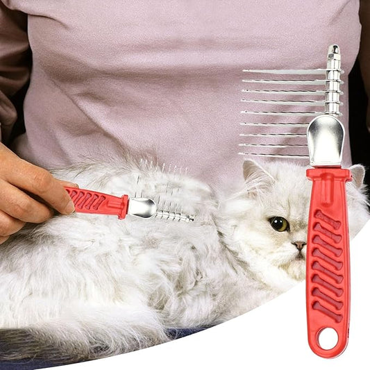 Dog Dematting Comb Rake Detangler Brush for Dogs Stainless Steel Grooming Comb Cats Pets Matted Fur Removal on Undercoat Tool Pet Supplies Red