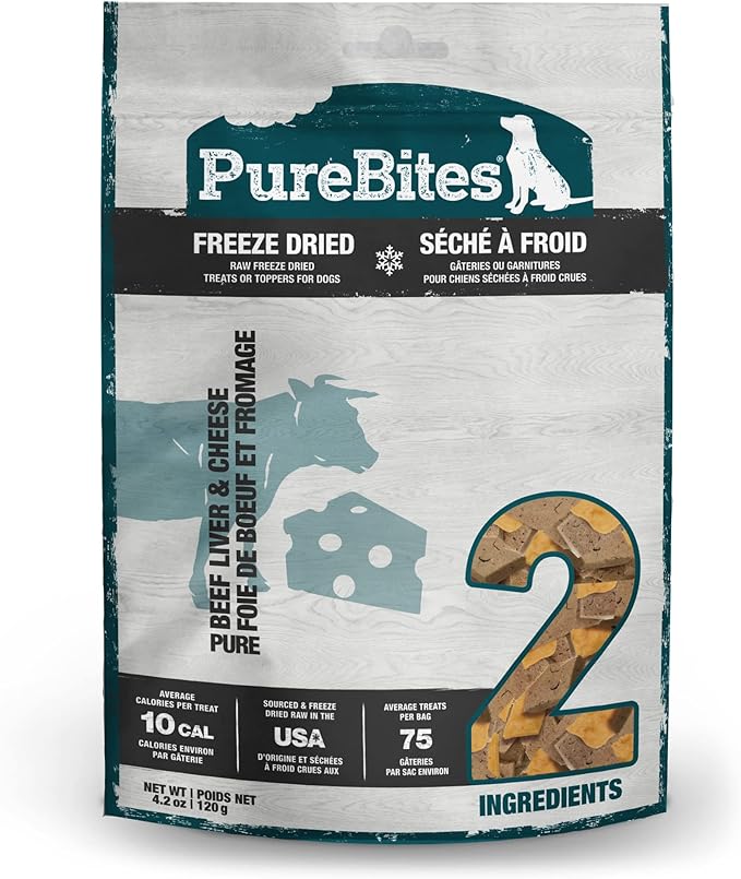 PureBites Beef & Cheese Freeze Dried Dog Treats, 2 Ingredients, Made in USA, 4.2oz