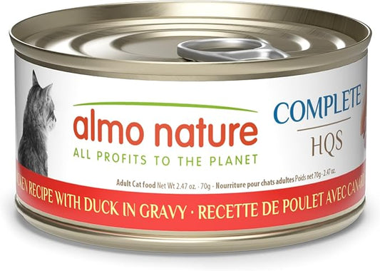 almo nature HQS Complete CAT Wet Cat Food Chicken Recipe with Duck in Gravy - Grain-Free Cat Food Canned, 2.47 oz (Pack of 12)