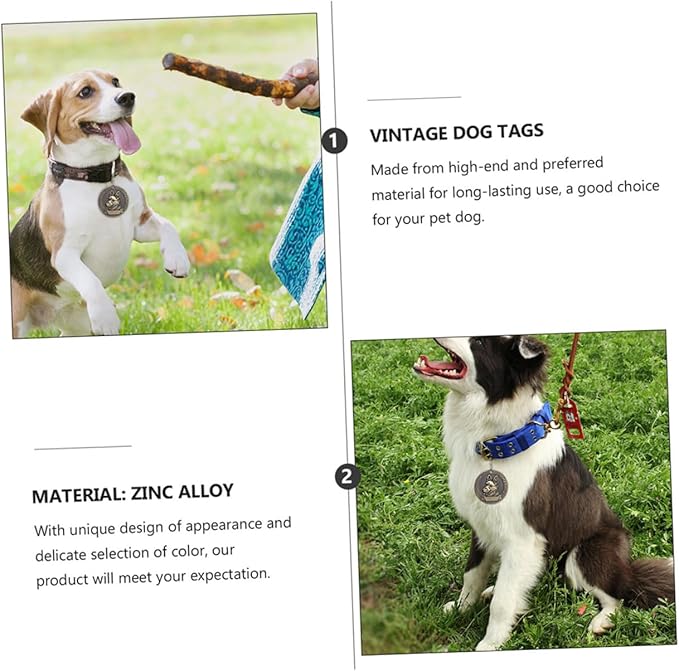 GANAZONO 4pcs Vintage Alloy Dog Id Tags Retro Metal Charms Anti Lost Identity Pendants for German Shepherd Collar Accessories Pet Supplies
