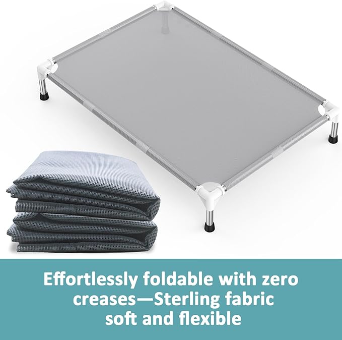 Elevated Dog Bed with Teslin Cooling Fabric - Lightweight Dog Cot for Large Dogs, Waterproof & Washable Breathable Mesh, Raised Pet Bed for Indoor Outdoor Use, Anti-Slip, Easy Clean