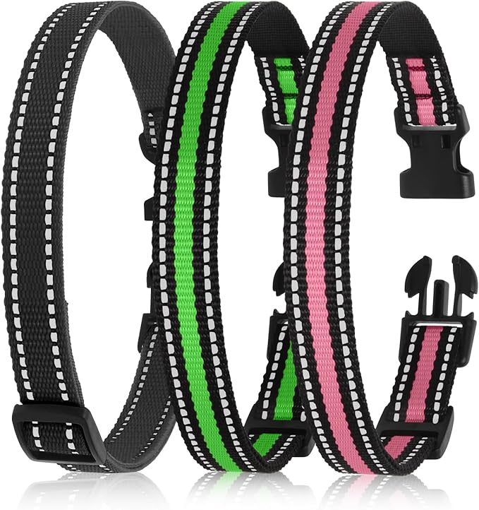 Dog Collar 3 Pack, Shock Collar Replacement Strap Compatible with Peture Bousnic Junbow PetSafe Delupet Garmin Patpet Dogtra DogCare Slopehill Brand Training Collar and Bark Collar (Black&Green&Pink)