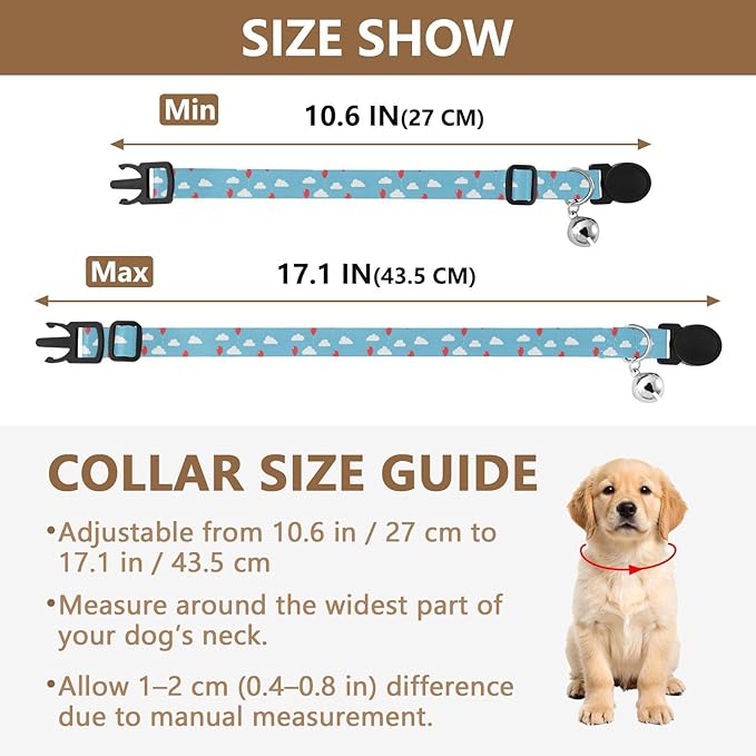 Dog Collar Balloons Clouds Pattern Dog Collars Puppy Collar Cat Pet Collar with Adjustable Buckle for Dogs Cats Pets Supplies 2 Pack