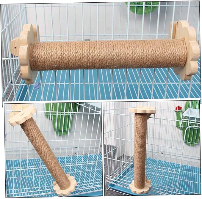 VOSAREA Cat Scratching Post for Cage 40cm Natural Wood Core Sisal Rope Sturdy Wear-Resistant Kitten Scratcher Suitable for Indoor Cats Climbing and Playing