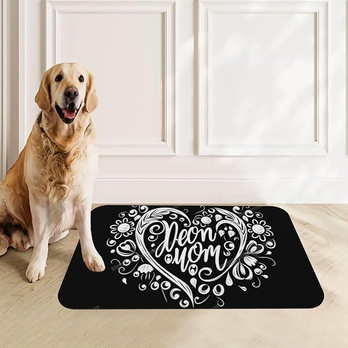 Dog Food Mat Happy Mother's Day Floral Gift for Mom Hn Absorbent Water Bowl Mats Cat Pet Feeding Placemats 24x16In