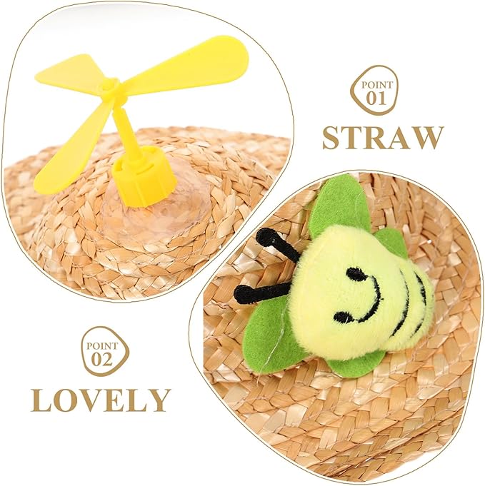 ABOOFAN Pet Straw Hat with Woven Prop, Funny Photo Cap for Dogs and Cats, Large Insect Pattern, Lightweight Summer Pet Supplies for Outdoor and Indoor Use
