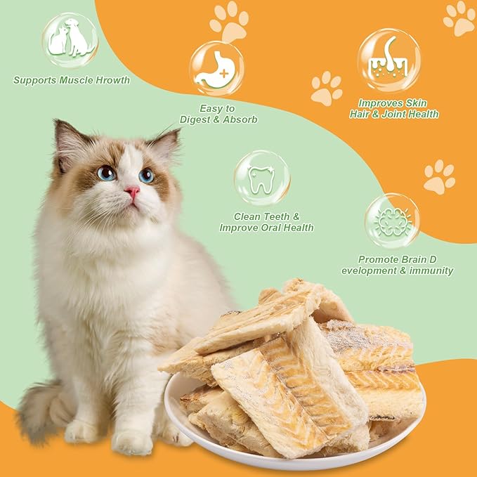 Freeze Dried Cod Dog & Cat Treats - Single Ingredient, High Protein, Rich in Omega-3 Supports Joint, Skin Coat Health, Large Piece Training Snacks (14-15 Pcs)