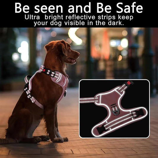 Timos Dog Harness Small Sized, No Pull Pet Harness with Neck Lockable Snap,No Choke Front Clip Dog Reflective Vest,Adjustable Metal Rings 3 Buckles,Easy Control Handle for Small Dogs Lock Pink S