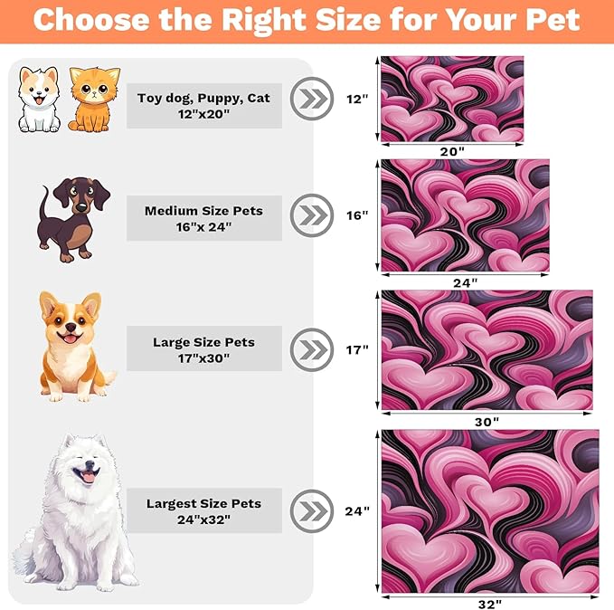 Love Dog Food Mat for Floors Absorbent, Quick Dry Water Dispenser Mat for Food, Water, Pet Supplies 16" x 24", Heart