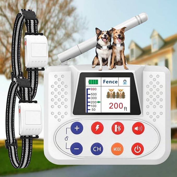 Wireless Dog Fence, 2026Electric Fence for Dog & Training Collar with Big LCD Screen, Portable Pet Wireless Fence with 2.4GPFC Antenna, Waterproof & Adjustable Dog Perimeter Collar (2 Dog System)